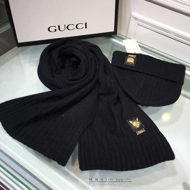 GUCCI古馳 兔絨+羊絨針織圍巾帽子套裝 百搭情侶款 LLWJ5665